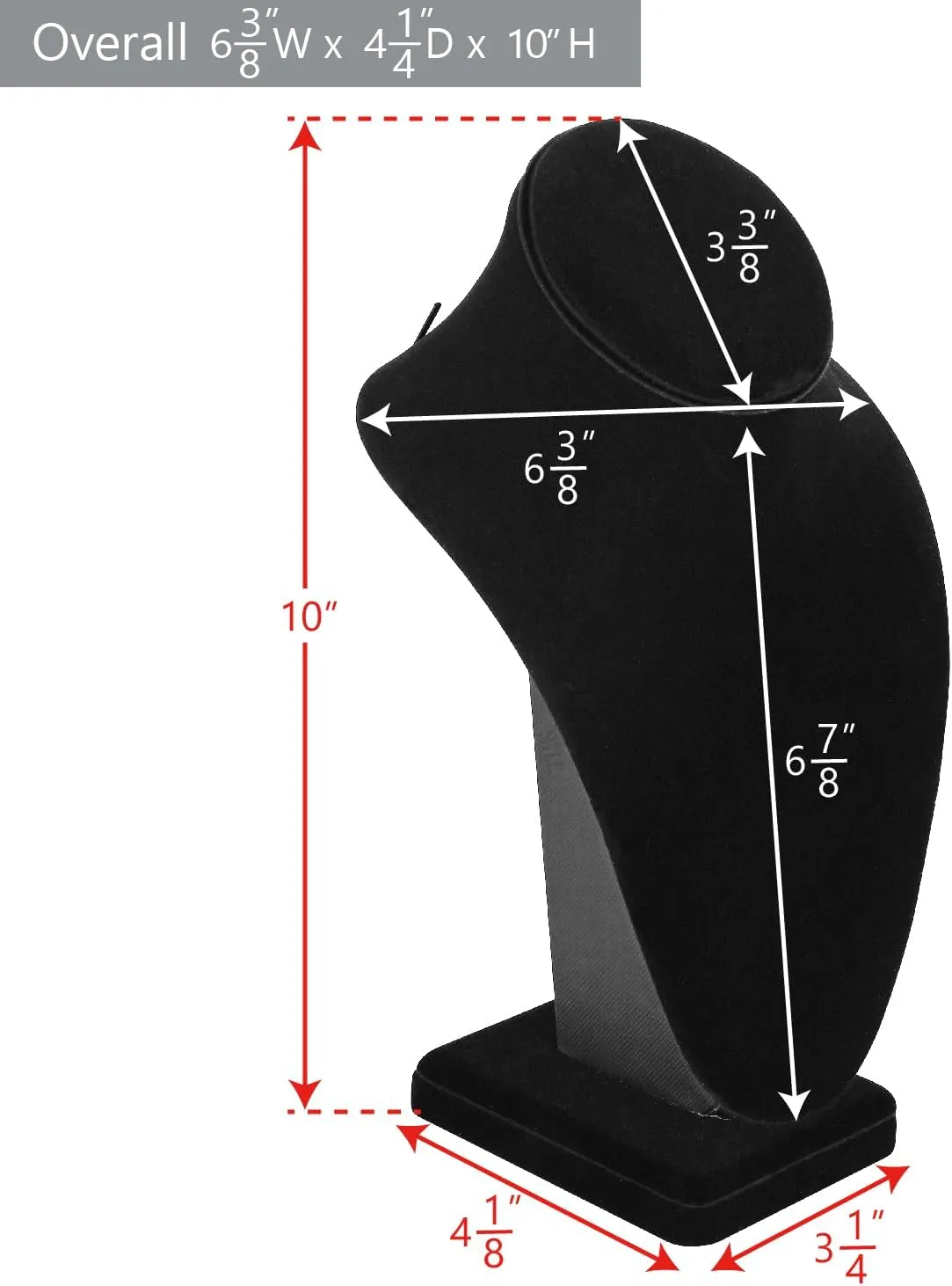 MOOCA 2 Pcs Deluxe Medium Necklace Chain Jewelry Bust Display Holder Stand, Necklaces Display Mannequin, Bust Stand, 6 3/8 W x 4 1/4 D x 10 H in, Black Velvet