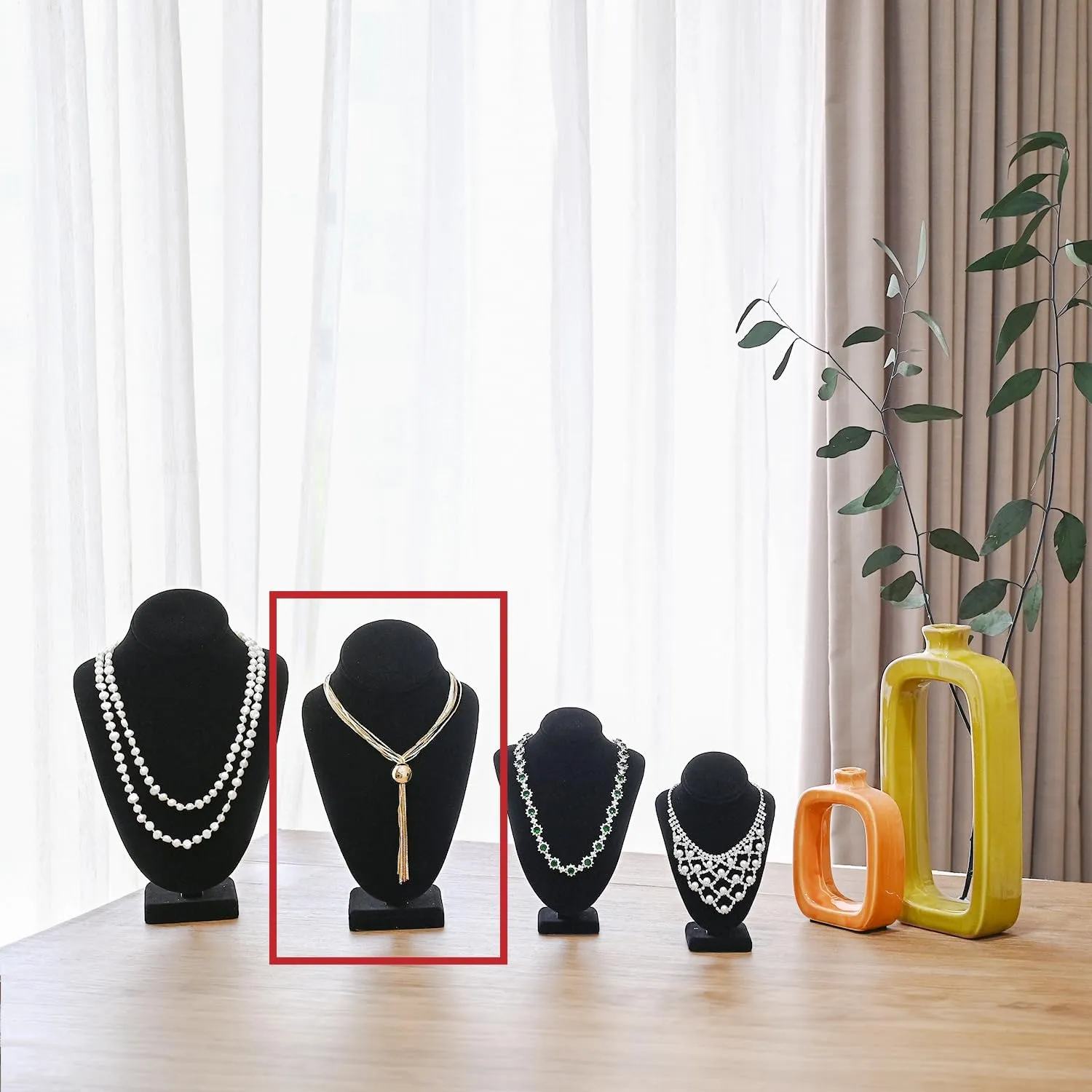 MOOCA 2 Pcs Deluxe Medium Necklace Chain Jewelry Bust Display Holder Stand, Necklaces Display Mannequin, Bust Stand, 6 3/8 W x 4 1/4 D x 10 H in, Black Velvet