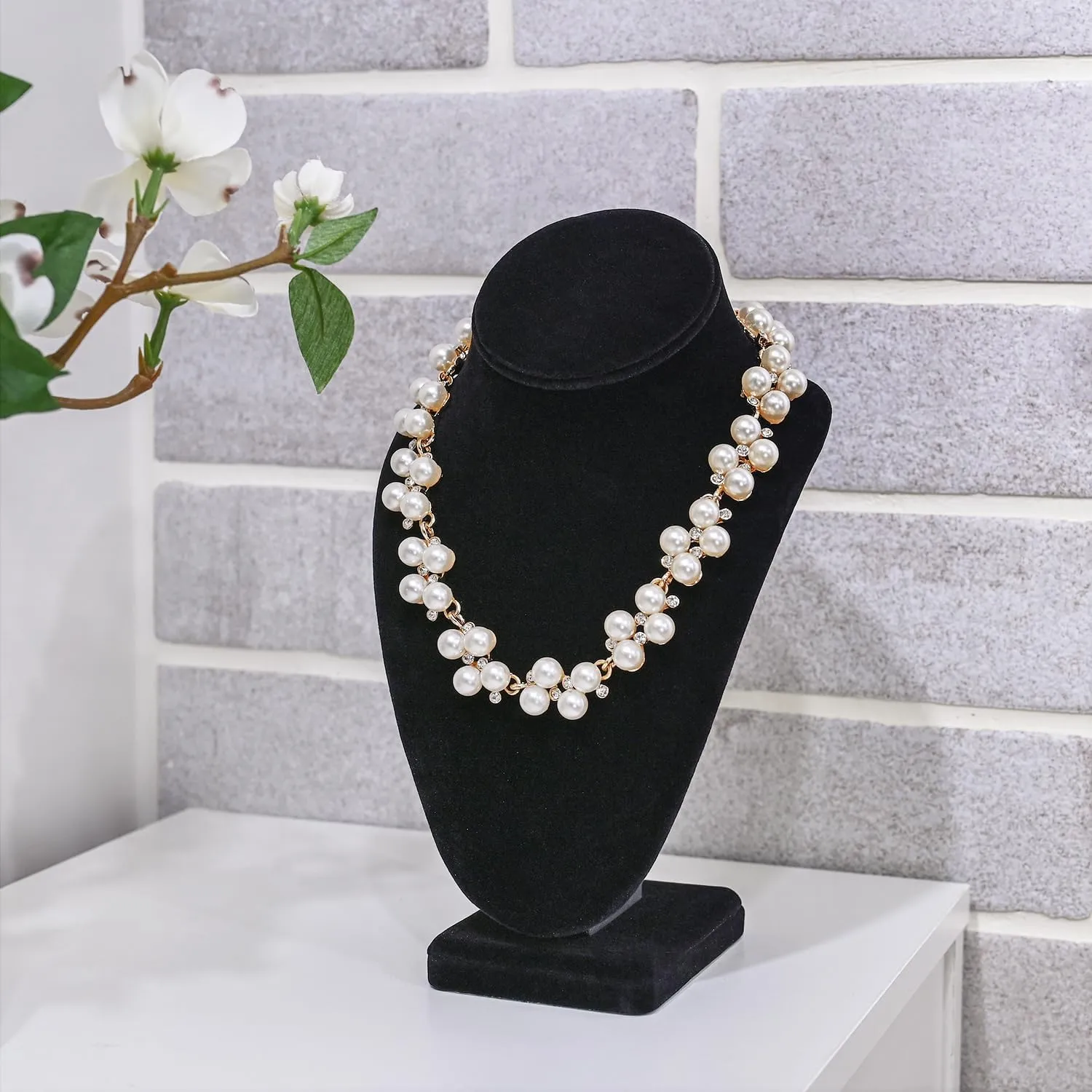 MOOCA 2 Pcs Deluxe Medium Necklace Chain Jewelry Bust Display Holder Stand, Necklaces Display Mannequin, Bust Stand, 6 3/8 W x 4 1/4 D x 10 H in, Black Velvet