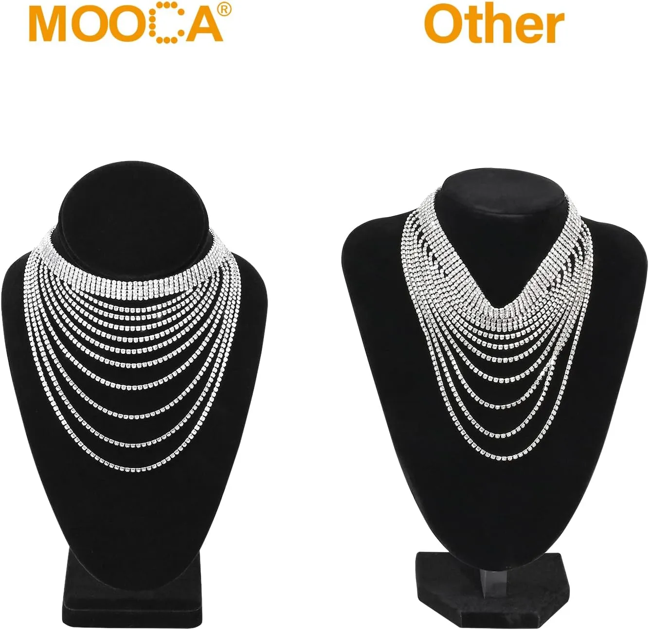 MOOCA 2 Pcs Deluxe Medium Necklace Chain Jewelry Bust Display Holder Stand, Necklaces Display Mannequin, Bust Stand, 6 3/8 W x 4 1/4 D x 10 H in, Black Velvet
