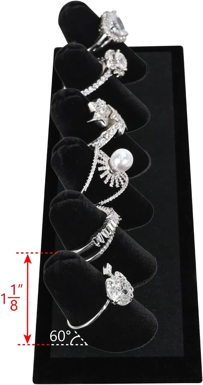MOOCA 2 Pcs Set 6-Ring Organizer for Showcase Display Ring Finger Holder Jewelry Display Stands Showcase Jewelry Storage Counter, Black Velvet, 7 3/4 W x 2 1/8 D x 1 3/8 H inch