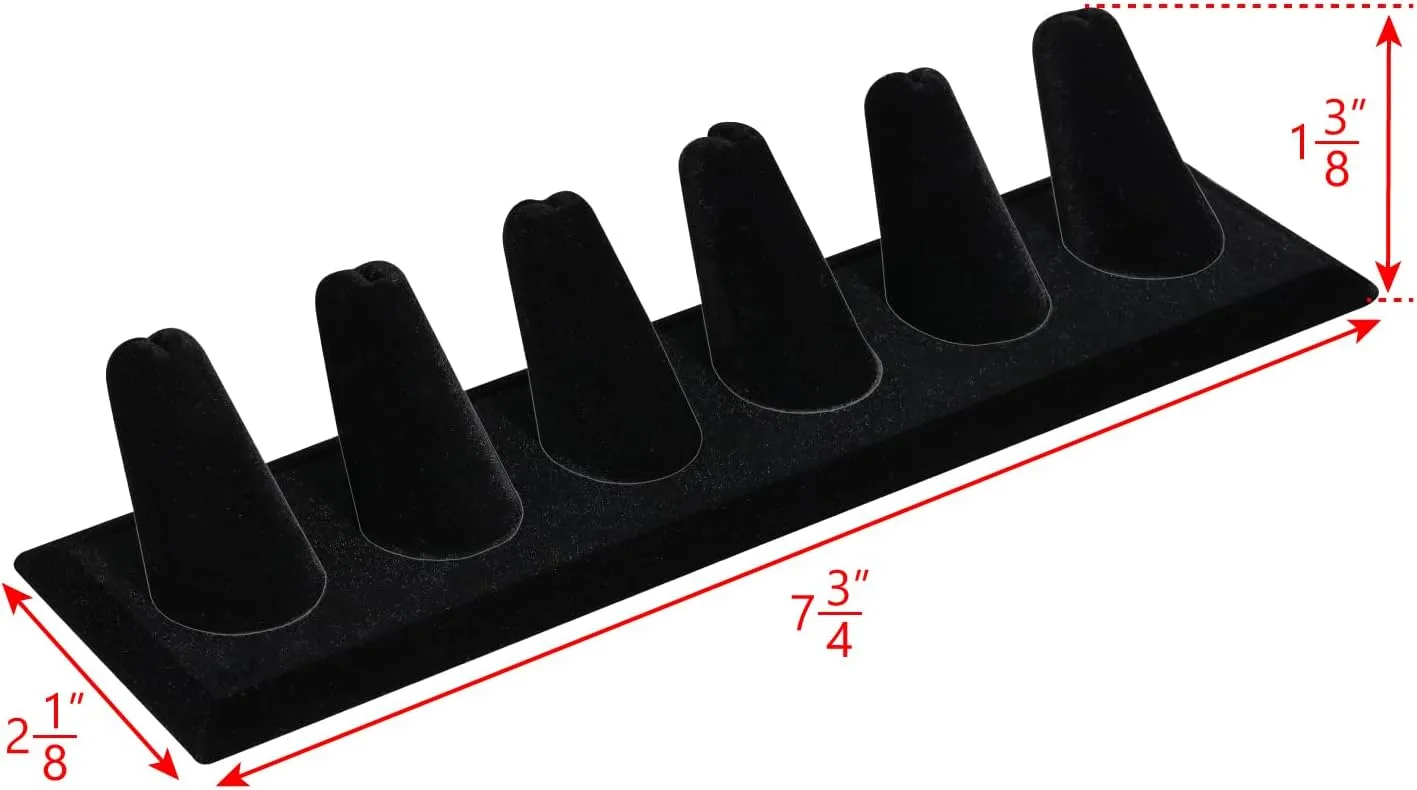 MOOCA 2 Pcs Set 6-Ring Organizer for Showcase Display Ring Finger Holder Jewelry Display Stands Showcase Jewelry Storage Counter, Black Velvet, 7 3/4 W x 2 1/8 D x 1 3/8 H inch