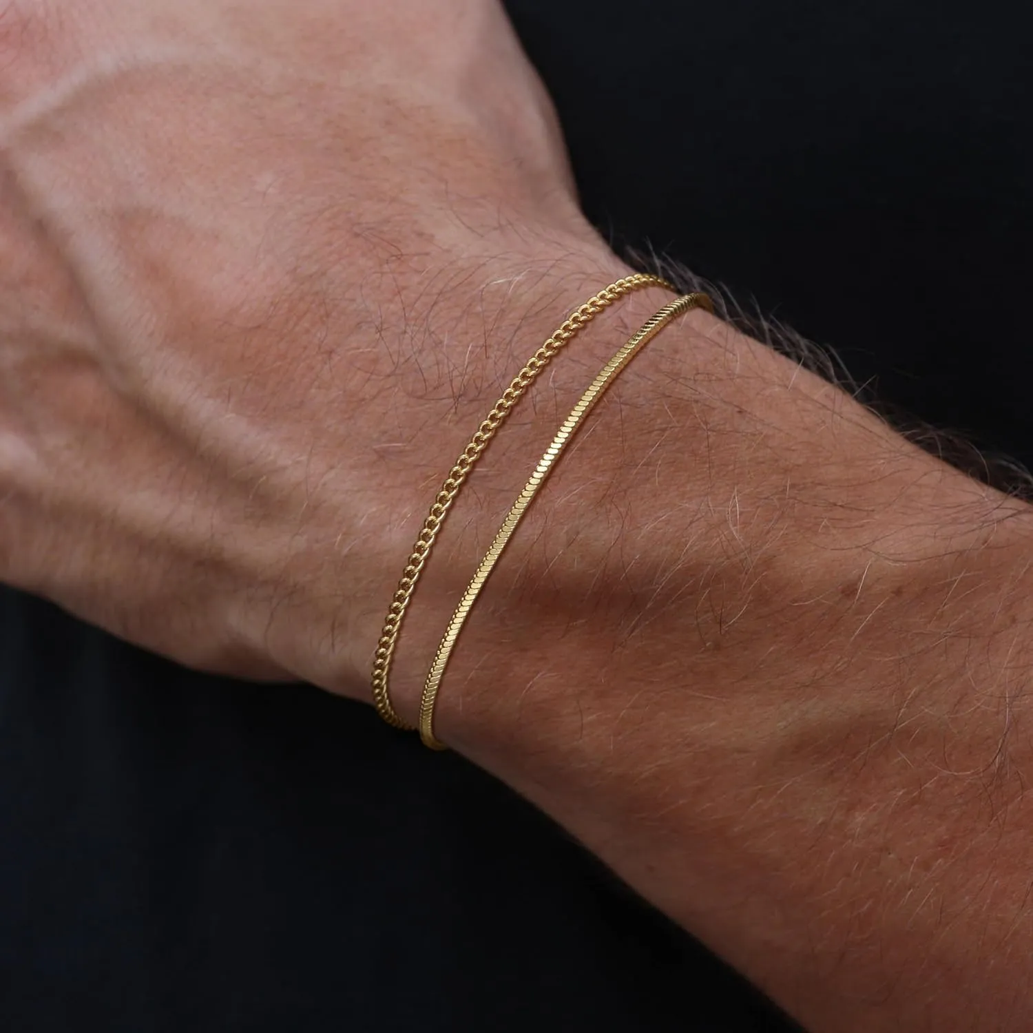 Moodear Stack 6.5-8In Mens Bracelet Set - Dainty 14K Gold Plated 2mm/5mm Snake Cuban Figaro Chain Bracelets for Men Jewelry Gift