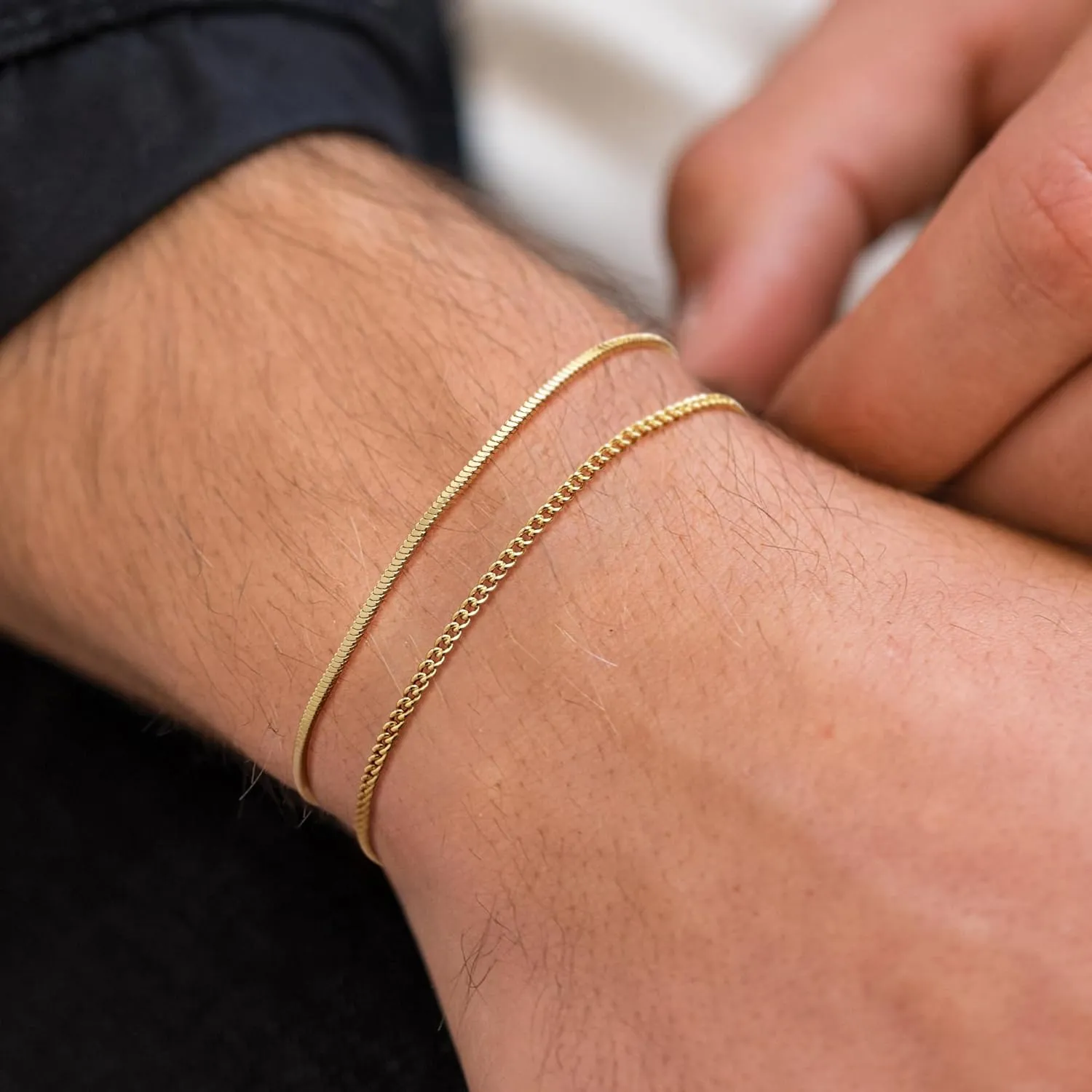 Moodear Stack 6.5-8In Mens Bracelet Set - Dainty 14K Gold Plated 2mm/5mm Snake Cuban Figaro Chain Bracelets for Men Jewelry Gift