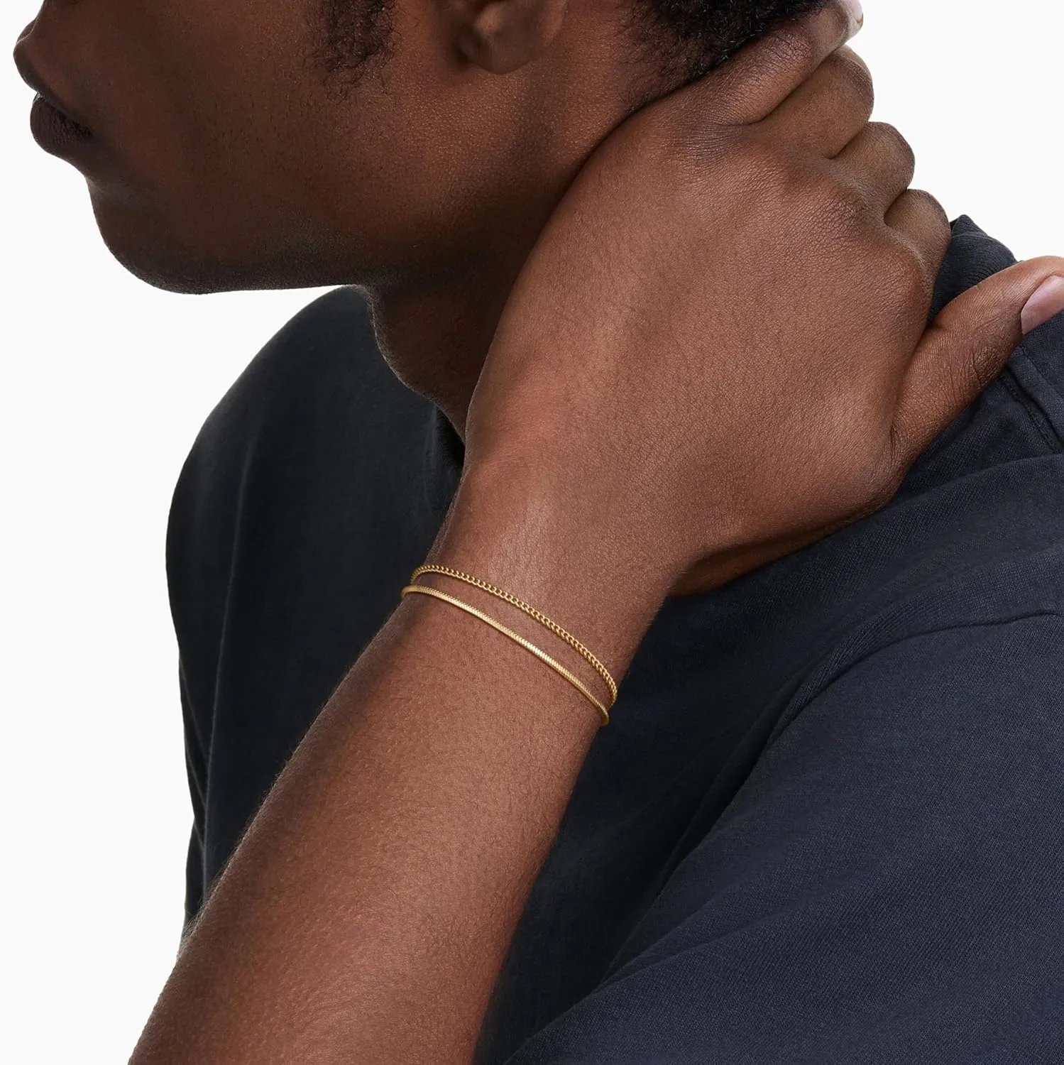 Moodear Stack 6.5-8In Mens Bracelet Set - Dainty 14K Gold Plated 2mm/5mm Snake Cuban Figaro Chain Bracelets for Men Jewelry Gift