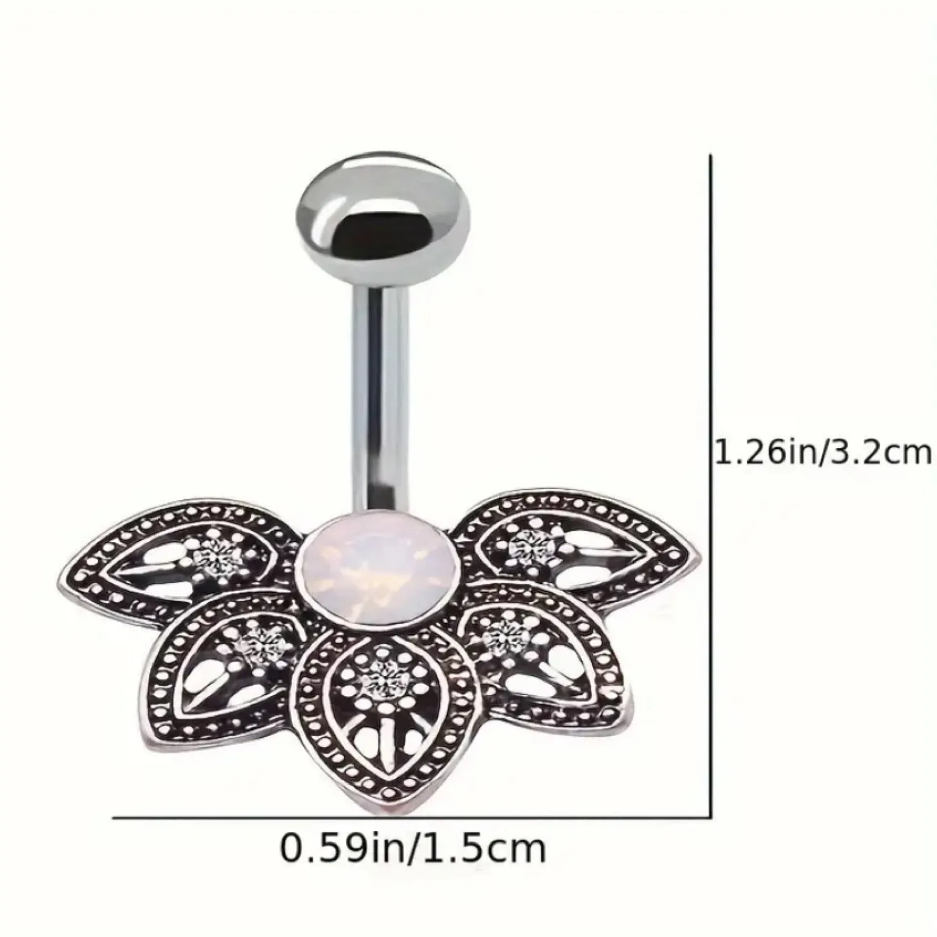 Moonstone Lotus Flower Navel Belly Button Ring