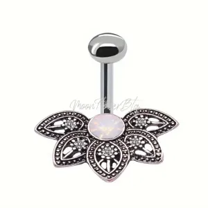 Moonstone Lotus Flower Navel Belly Button Ring