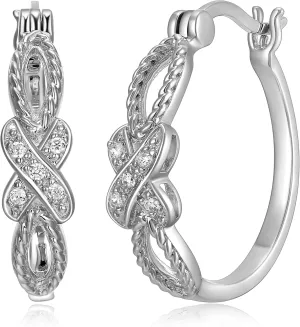 MORGAN & PAIGE .925 Sterling Silver Rhodium Plated Cubic Zirconia Crossover or Triple Hoop Clip Top Hoop Earrings for Women - Hypoallergenic Sterling Silver Earrings, Elegant Cubic Zirconia Jewelry