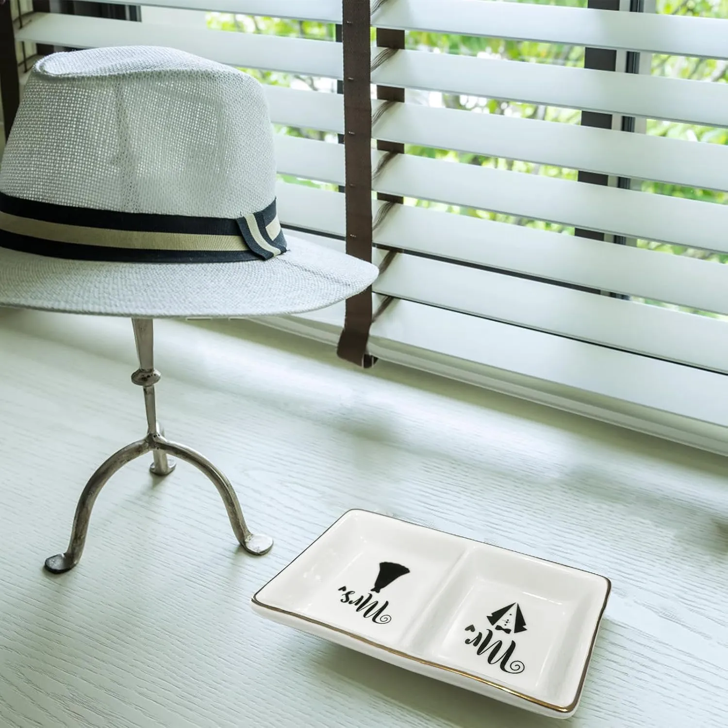 Mr. & Mrs. Ring Dish - Elegant Ceramic Ring Holder for Engagement, Wedding, and Bridal Shower Gifts - Honeymoon Keepsake for Friends, Newlyweds, and Bride-to-Be