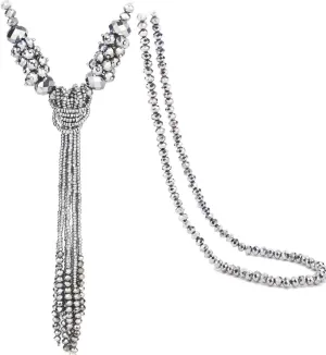 Multi-color Crystal Beads Strand Knot Long Beaded Tassel Necklace for Women