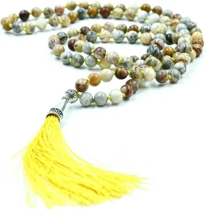 Natiural Gemstone 8 MM Beads Mala Necklace in108 Beads Hand Knotted Mala Necklace,108 Beads Buddhist Mala Necklace,108 Beads Prayer & Meditation Mala Necklace For Mens & Womens (Crazy Lace Agate)