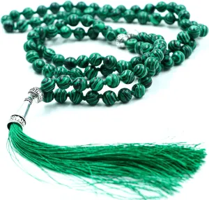 Natiural Gemstone 8 MM Beads Mala Necklace in108 Beads Hand Knotted Mala Necklace,108 Beads Buddhist Mala Necklace,108 Beads Prayer & Meditation Mala Necklace For Mens & Womens (Green Malachite)