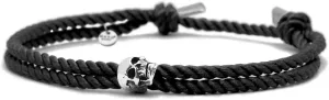 Nato Cuff - Sterling Silver Skull Bracelet - Milanese Silk Cord - Handmade in France Mens and Womens Jewelry