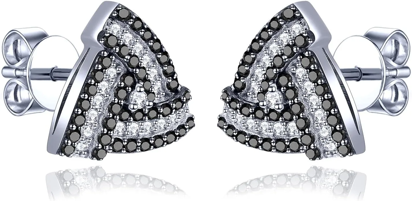 Natural Black Spinel Stud Earrings for Women Sterling Silver S925 Setting Gemstone Shining Cubic Zirconia Studs Earring Rhodium Plated Elegant Style Fine Jewelry for Birthday