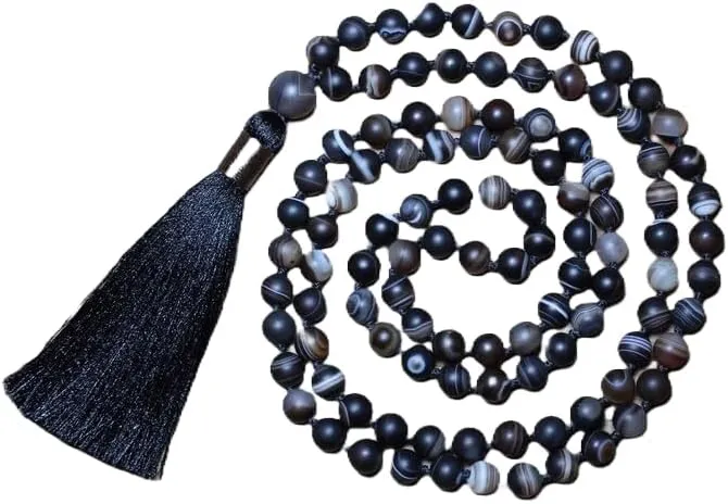 Natural Brown/Black Striped Agate 8mm 108 Mala Beads, Spiritual, Meditation Beads, Reiki, Japa Mala, Buddhist Prayer Beads, Yoga Bracelet, healing beads LKMALA-RRGU-3815