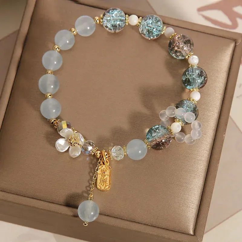 Natural Chalcedony Popcorn Crystal Beaded Bracelet