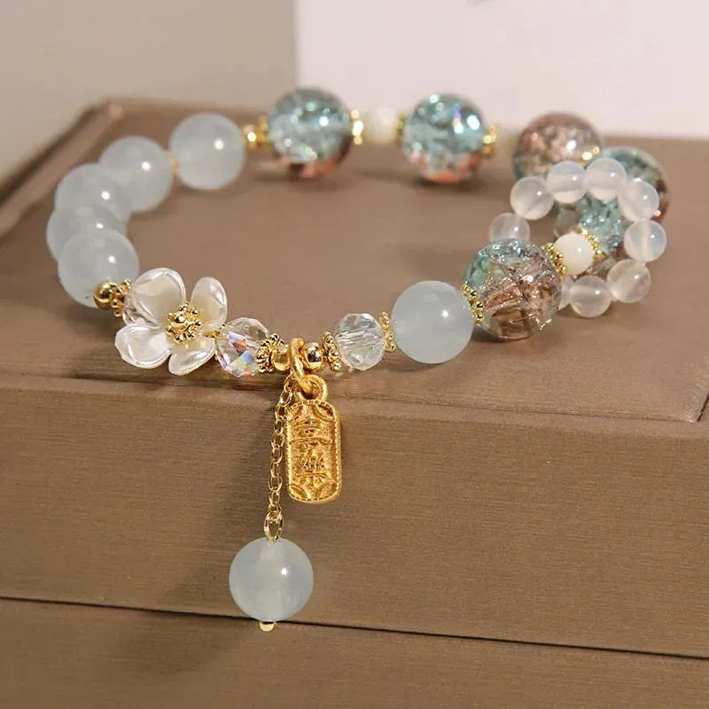 Natural Chalcedony Popcorn Crystal Beaded Bracelet