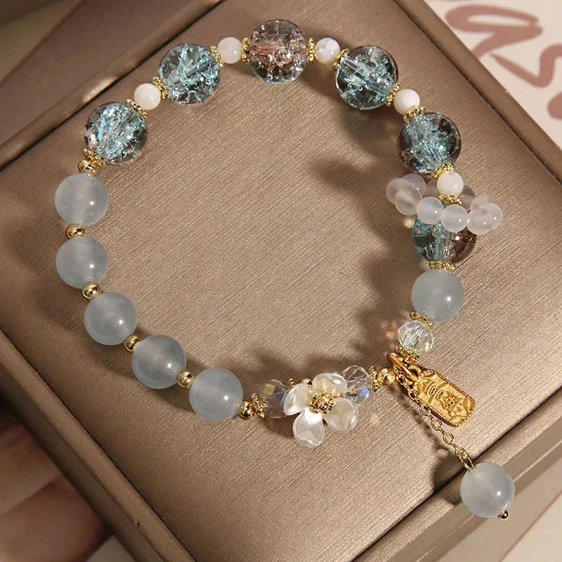 Natural Chalcedony Popcorn Crystal Beaded Bracelet