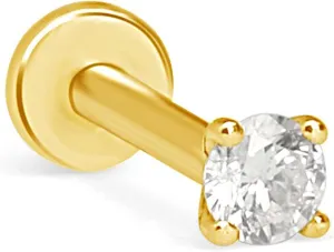 Natural Diamond Stud Earrings for Women & Men in 14K White Gold - Screw Back SINGLE Stud Earrings for Lobe, Helix, Tragus, Conch & Cartilage Piercing - Round Flatback Earrings for Sensitive Skin