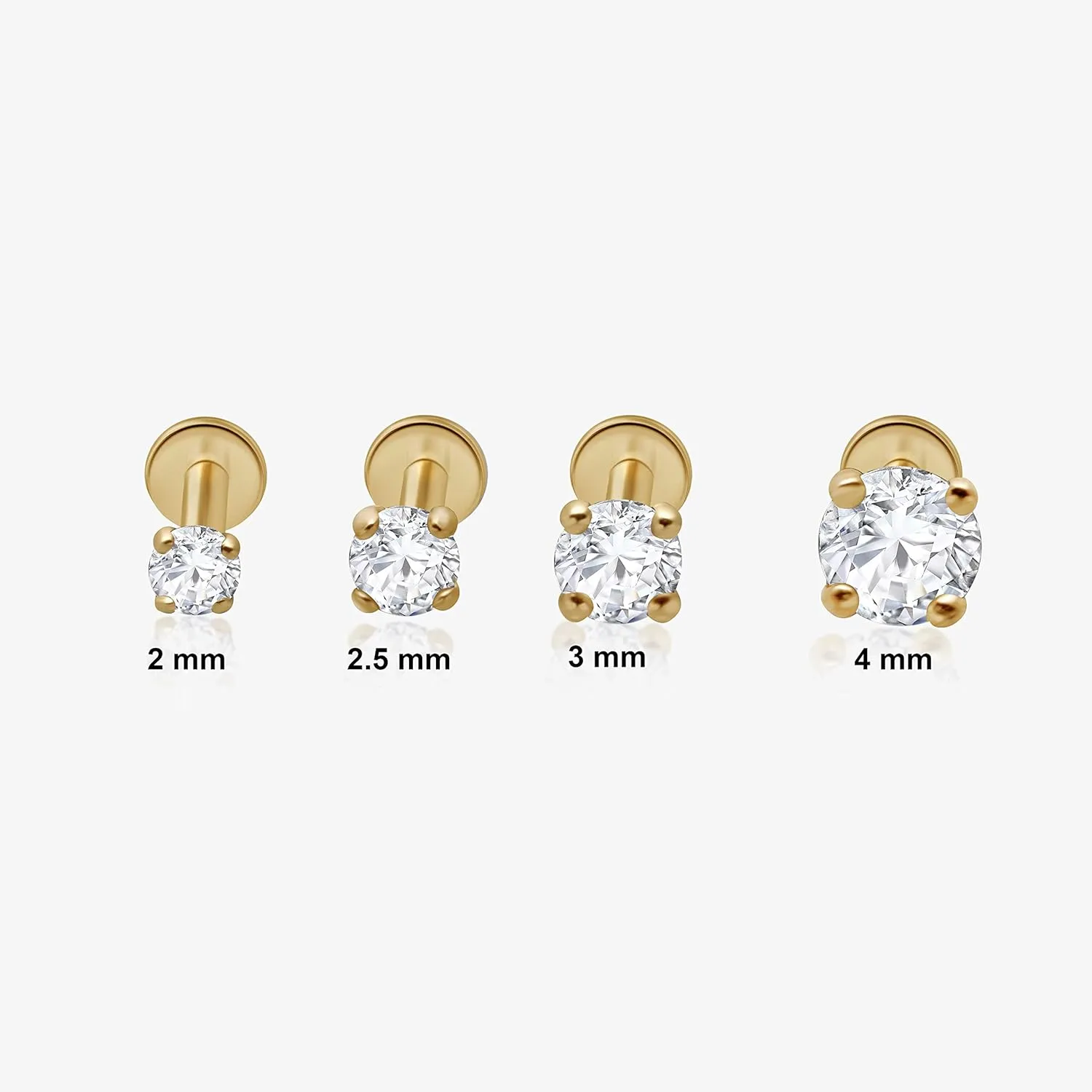 Natural Diamond Stud Earrings for Women & Men in 14K White Gold - Screw Back SINGLE Stud Earrings for Lobe, Helix, Tragus, Conch & Cartilage Piercing - Round Flatback Earrings for Sensitive Skin