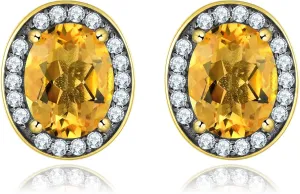 Natural Gemstone Citrine Stud Earrings for Women Solid 925 Sterling Silver Studs Earring Elegant Style 18K Gold Plated Cubic Zirconia Fine Jewelry for Birthday