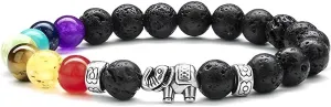 Natural Sone Elephant Bracelet - Handcrafted Charm Jewelry with Genuine Gemstones - Adjustable Unisex Bracelet for Good Luck and Protection - Unique for Elephant Lovers
