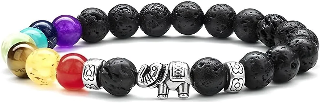 Natural Sone Elephant Bracelet - Handcrafted Charm Jewelry with Genuine Gemstones - Adjustable Unisex Bracelet for Good Luck and Protection - Unique for Elephant Lovers