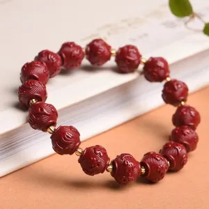 Natural Stone Cinnabar Bracelet Six-Character Mantra Prayer Beads Bracelet Feng Shui Bracelet Cinnabar Quartz Strong Talisman Bracelet Chakra Crystal Quartz Bracelet