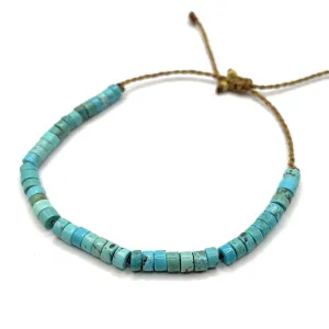Natural Turquoise Heishi Stone Beaded Ankle Bracelet for Men and Women, Casual Beach Surfer Jewelry on Hand Spun Rope Cord, Handmade by Beach Soul