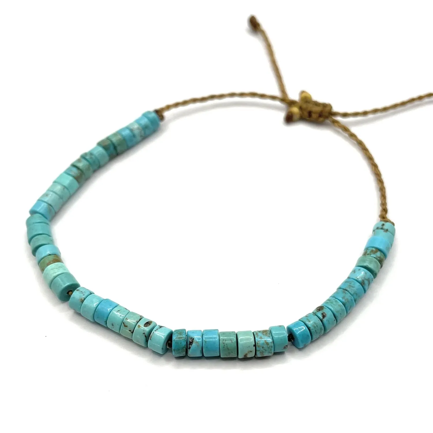 Natural Turquoise Heishi Stone Beaded Ankle Bracelet for Men and Women, Casual Beach Surfer Jewelry on Hand Spun Rope Cord, Handmade by Beach Soul