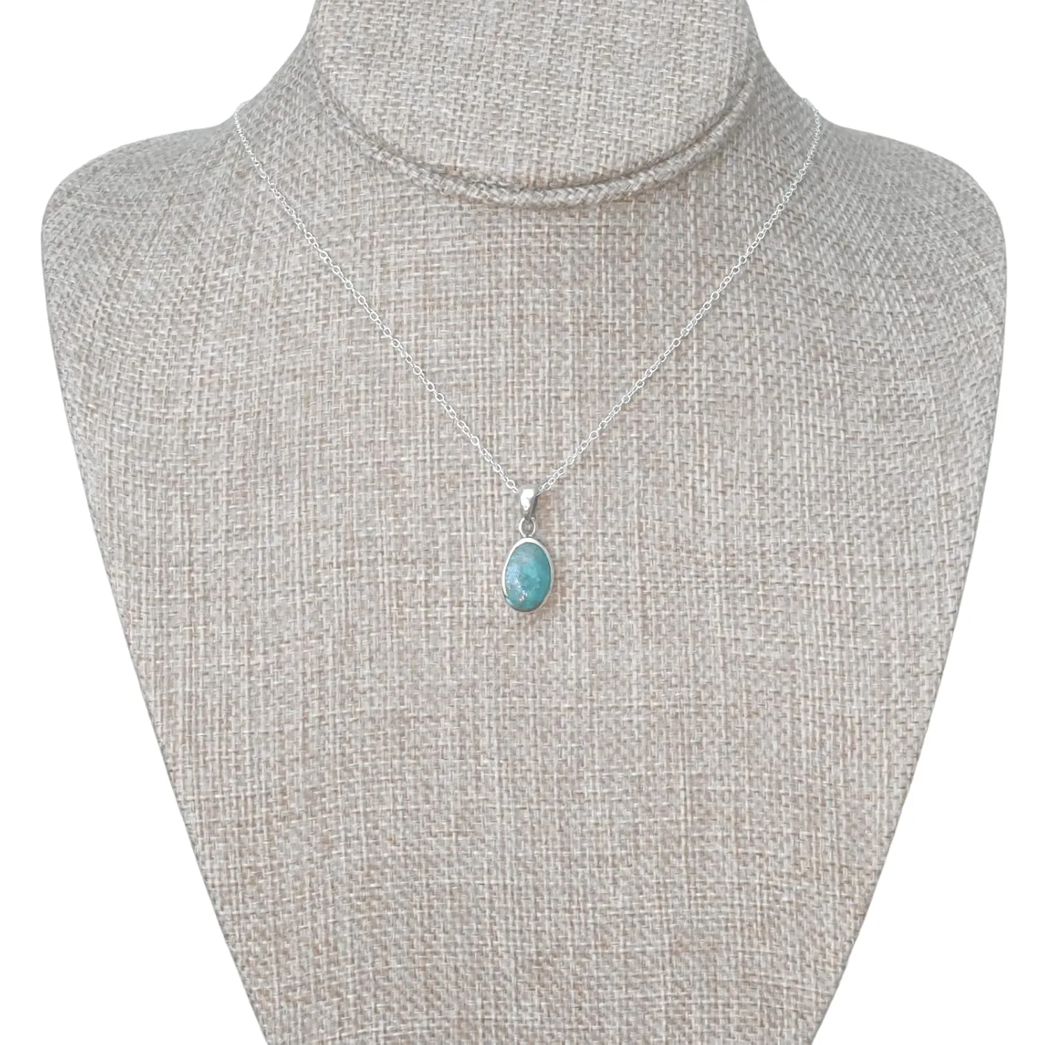 Natural Turquoise Pendant Necklace, 925 Sterling Silver Authentic Turquoise Stone December Birthstone (Oval Turquoise)