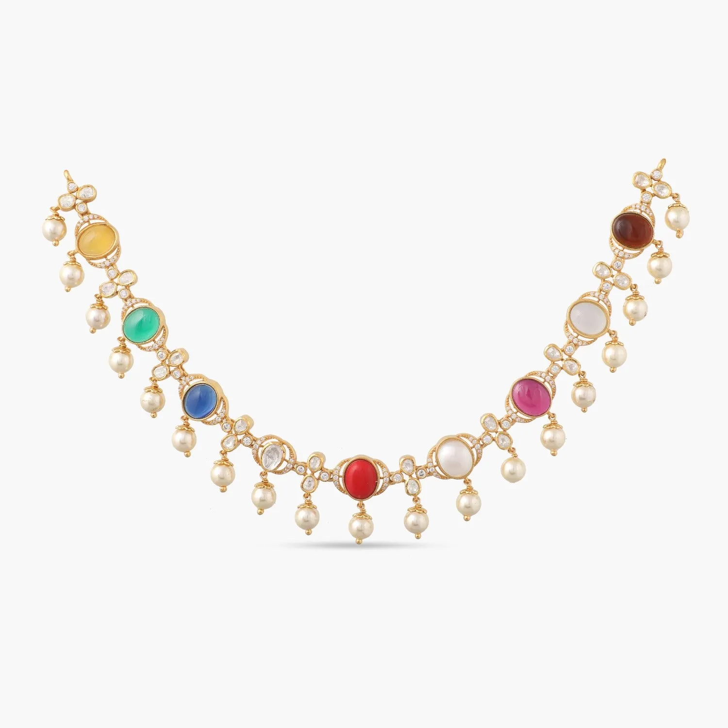 Navaratna and Pearl Elegance Silver Necklace