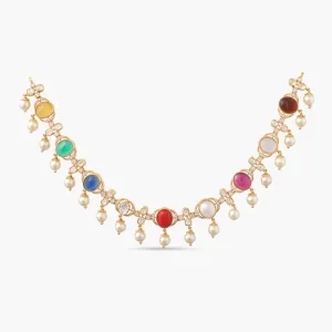 Navaratna and Pearl Elegance Silver Necklace