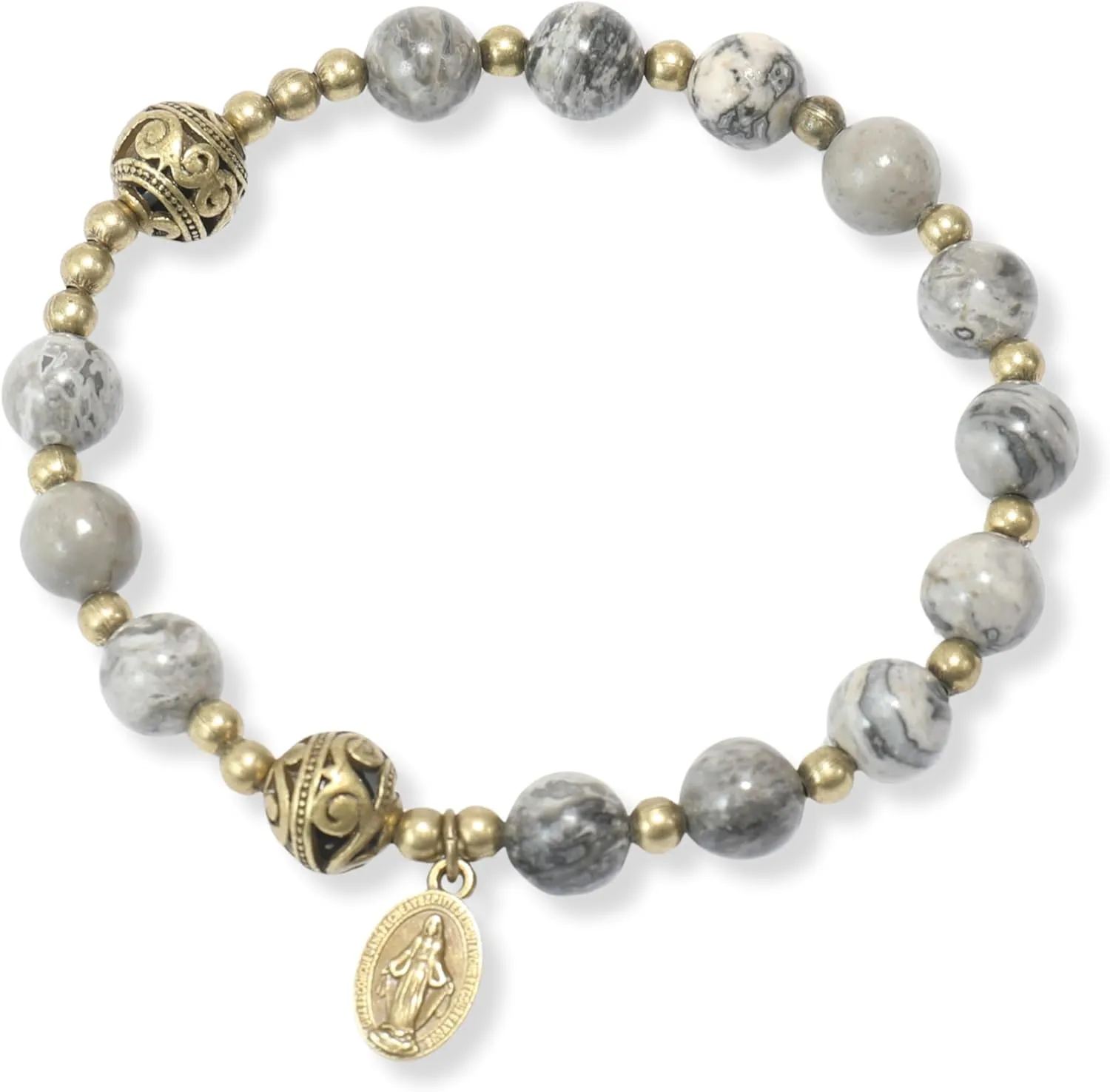 Nazareth Store Stone Beads Rosary Bracelet with Metal Separators and Catholic Medal - Durable and Elegant Wrist Jewelry