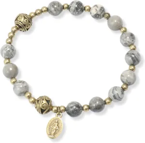 Nazareth Store Stone Beads Rosary Bracelet with Metal Separators and Catholic Medal - Durable and Elegant Wrist Jewelry