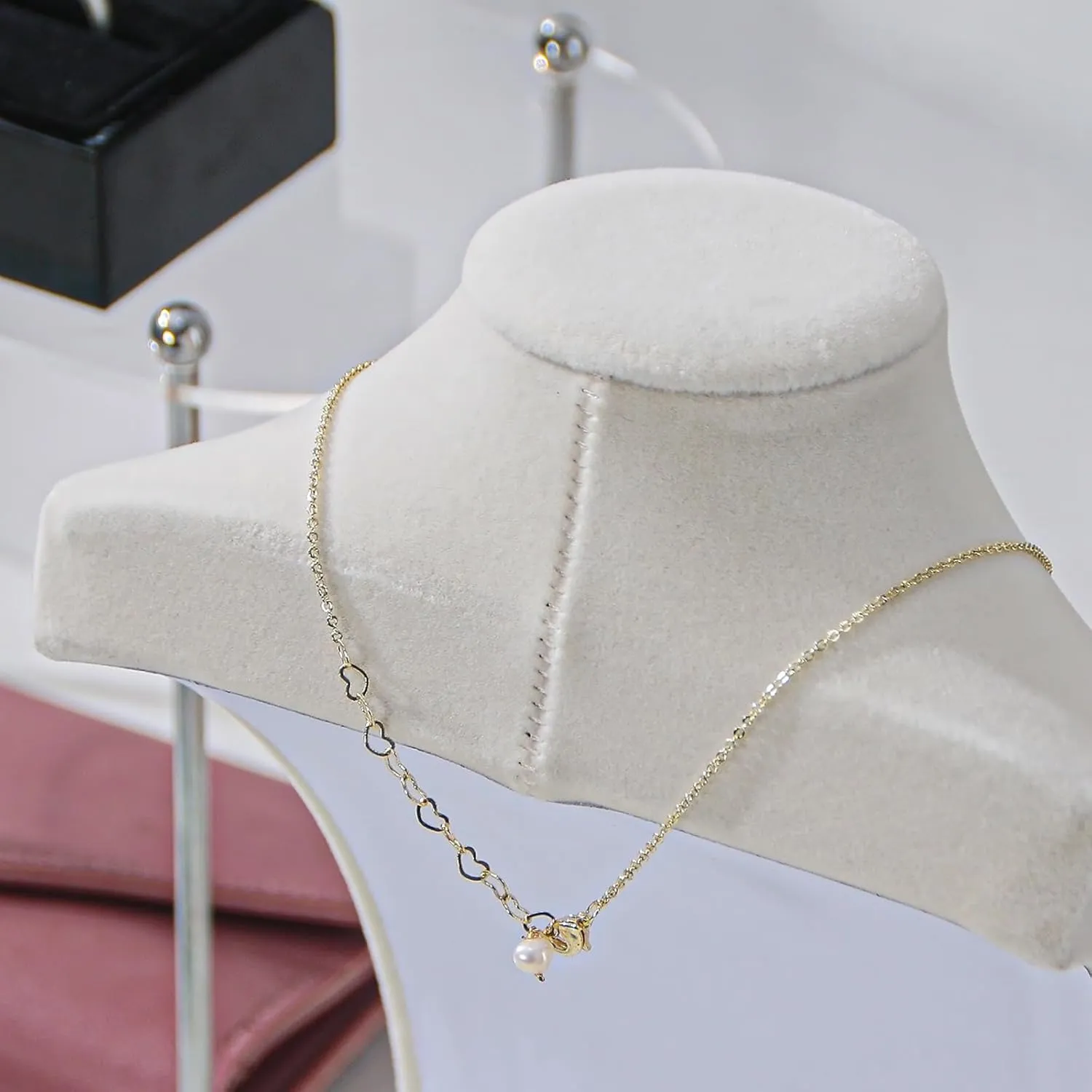 Necklace Bust Display Stand, Beige VelvetNecklace Display Holder, Jewelry Necklace Organizer Rack for Home Use or Shop Show (9" Height)