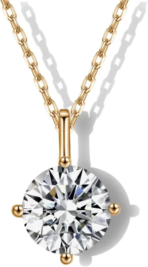 Necklaces for Women, 1-2CT Moissanite Diamond Necklace Trendy, Gold Plated/Silver, Adjustable Necklaces Pendant Chain for Mom (Yellow Gold, 1CT)