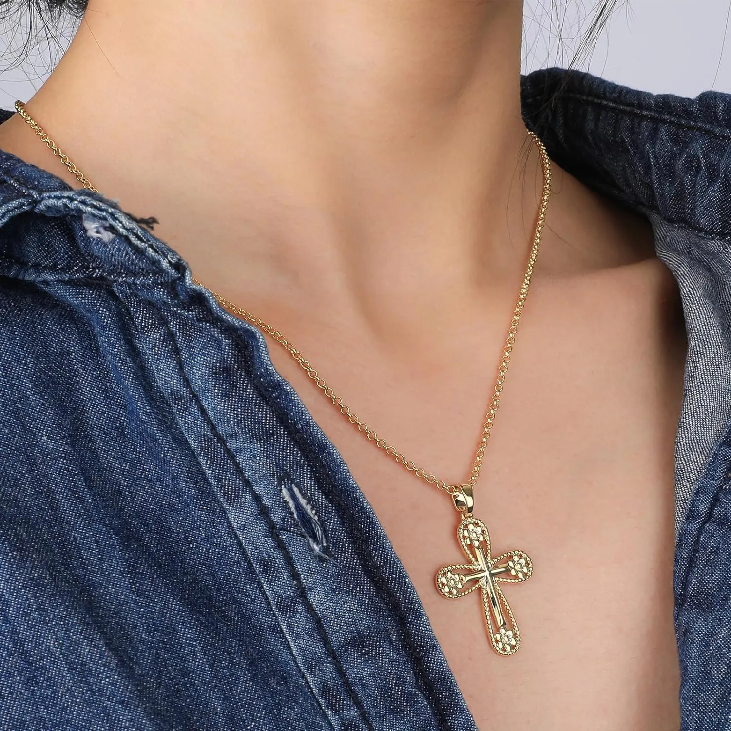 NEKOL Gold Multi-Gemstone Shield Armor of God Ankh Stars Moon Mars Rocket Cross Crucifix Necklace, Ancient Egyptian Coptic Cross Pendant Necklace Eternity Religious