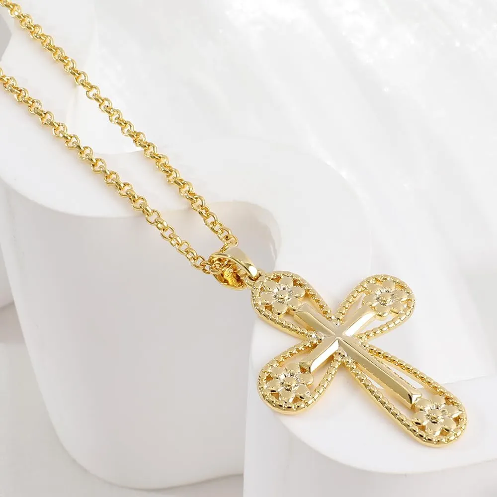 NEKOL Gold Multi-Gemstone Shield Armor of God Ankh Stars Moon Mars Rocket Cross Crucifix Necklace, Ancient Egyptian Coptic Cross Pendant Necklace Eternity Religious