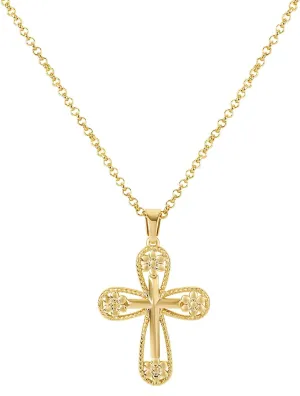 NEKOL Gold Multi-Gemstone Shield Armor of God Ankh Stars Moon Mars Rocket Cross Crucifix Necklace, Ancient Egyptian Coptic Cross Pendant Necklace Eternity Religious