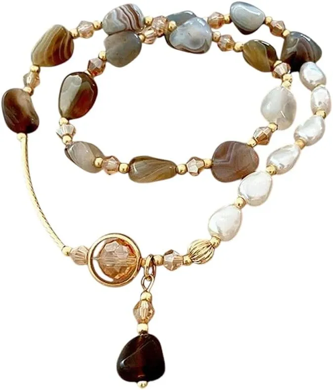New 2025 Double Layer Wear Imitation Natural Stone Pearl Bracelet Female Design Delicate String Retro Light Luxury Hand Decoration Jewelry Commemorative With You Accessories Trendy Best For Gift