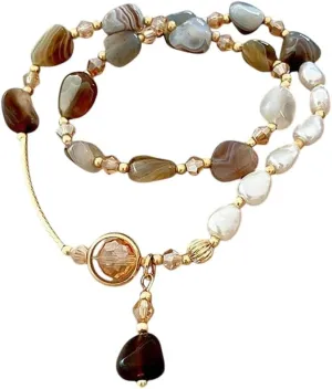 New 2025 Double Layer Wear Imitation Natural Stone Pearl Bracelet Female Design Delicate String Retro Light Luxury Hand Decoration Jewelry Commemorative With You Accessories Trendy Best For Gift