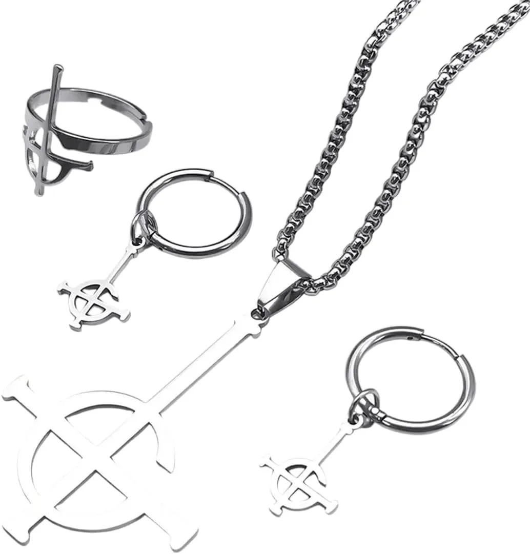 New 2025 Stainless Steel Jewelry Set Ghost Bc Rock Band Pendant Necklace The Band Ghost Ghoul Chain Necklaces Fashion Earring Ring Collar Decoration Jewelry Commemorative Trendy Best For Gift