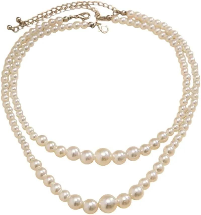 New 2025 Sweet Size Imitation Pearl Beaded Necklace Women's 5 Multi-Layer Bridal Collar Necklaces Hers Charm Fashion Decoration Jewelry Commemorative with You Accessories Trendy Best for Gift