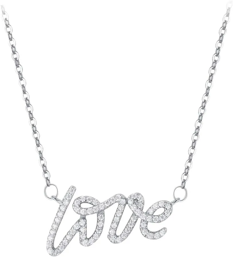 New 2025 Unisex Authentic 925 Sterling Silver Elegant Love Letter Cz Pendant Necklace For Women Wedding Fine Decoration Jewelry Luxury With You Accessories Trendy Creative For Women And Men