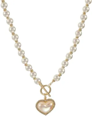 New 2025 Unisex Korean Elegant Big White Imitation Pearl Bead Necklace For Women Heart Shaped Sweet Wedding Party Jewelry Hers Gifts Decoration Luxury Trendy For Women And Men