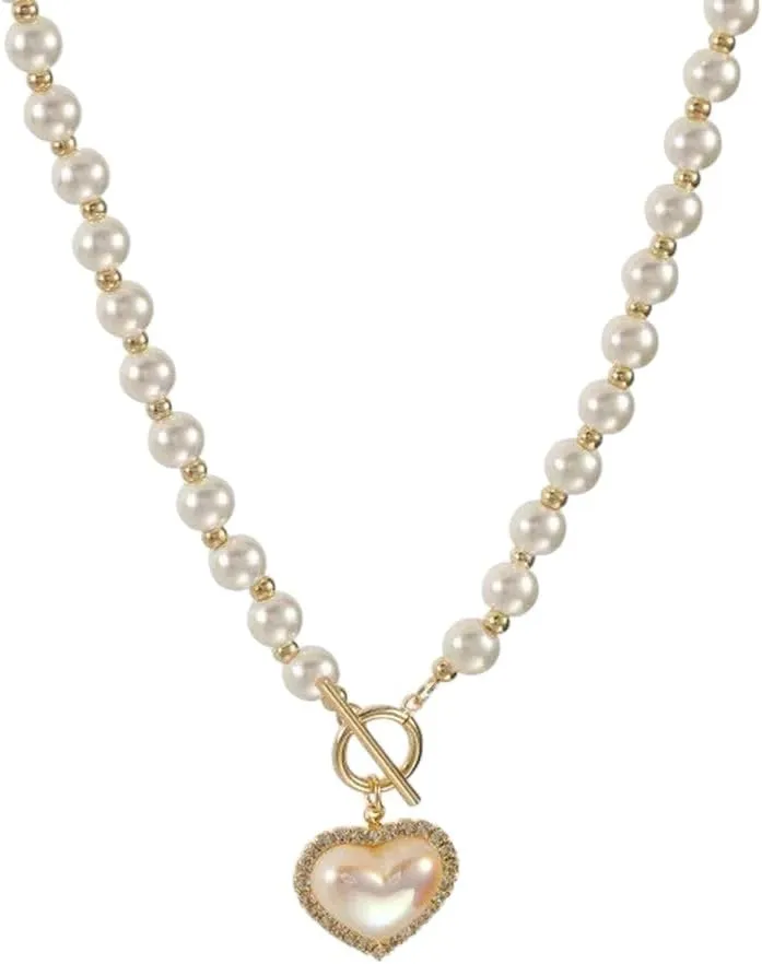 New 2025 Unisex Korean Elegant Big White Imitation Pearl Bead Necklace For Women Heart Shaped Sweet Wedding Party Jewelry Hers Gifts Decoration Luxury Trendy For Women And Men