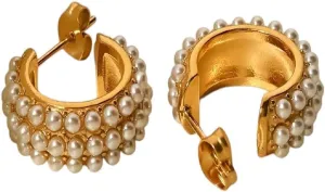 New For Trendy 2025 Elegant Imitation Pearls Stainless Steel Geometric Stud Earrings 18K Gold Pvd Plated Waterproof Trendy Jewelry Fashion Accessories Creative Gift