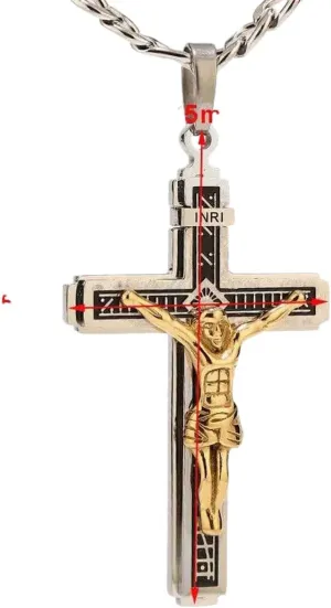 New For Trendy 2025 Stainless Steel Religious Crucifix Jesus Cross Necklace Pendant Multilayer Jesus Christ Crucifix Necklaces With 24'' Chain Jewelry Fashion Accessories Creative Gift