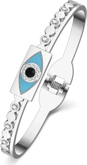 NEWEI Cute Evil Eye Bracelets Bangle Stainless Steel 18k Gold Plated Evil Eye Jewelry Bracelet For Women Charms Evil Eyes Protection Gifts